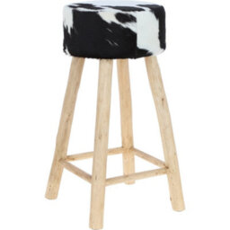 Ashwood Leather Stylish Ashwood Stool With Black And White Upholstered Seat - thumbnail 2