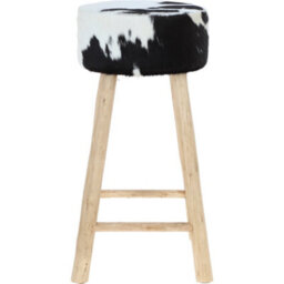 Ashwood Leather Stylish Ashwood Stool With Black And White Upholstered Seat - thumbnail 1