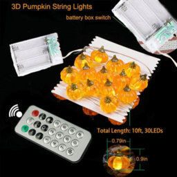 4 Pack 3M 30 Led Twinkling 3D Pumpkin String Lights, Battery Powered Orange Pumpkin Fairy Lights, Holiday Decorative Light Strings - thumbnail 7
