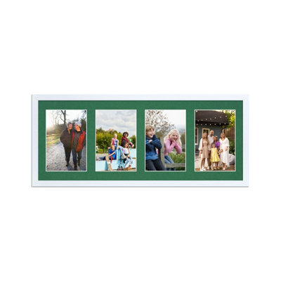AK Frames 50X20Cm White Sleek Multi Photo Frame With Emerald Mount - Holds 4 Apertures (4X) 6X4 Photos - image 1