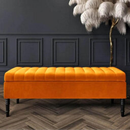 Safar 180Cm Ottoman Storage Bench - Plush Velvet Shoe Bench - Burnt Orange Lined Upholstery Storage Footstool