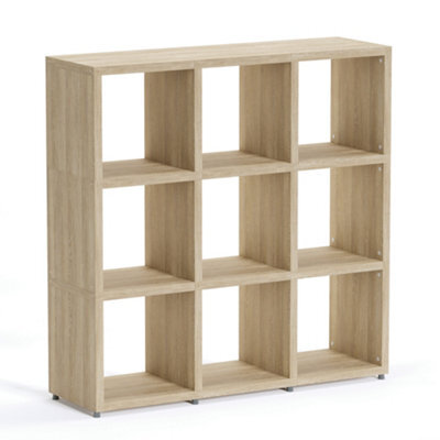 RB UK Boon 9 Cube Shelving Unit Eco-Friendly Bookcase Freestanding Heavy Duty Oak, Made In Austria (H)1120mm (W)1100mm (D)330mm