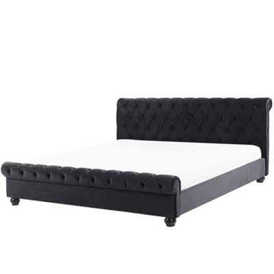 Beliani Waterbed Velvet Avallon 180 X 200 Cm (Eu Super King) Black - image 1