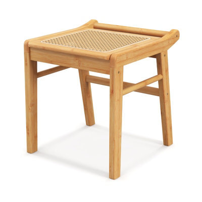 Costway Bamboo Vanity Stool Rattan Top Sitting Stool Footrest - image 1