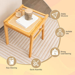 Costway Bamboo Vanity Stool Rattan Top Sitting Stool Footrest - thumbnail 8