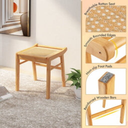 Costway Bamboo Vanity Stool Rattan Top Sitting Stool Footrest - thumbnail 9