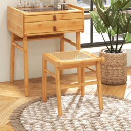 Costway Bamboo Vanity Stool Rattan Top Sitting Stool Footrest - thumbnail 3