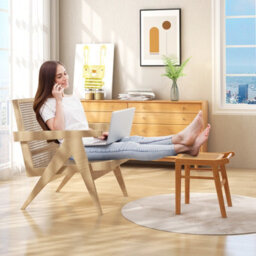 Costway Bamboo Vanity Stool Rattan Top Sitting Stool Footrest - thumbnail 4