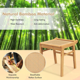 Costway Bamboo Vanity Stool Rattan Top Sitting Stool Footrest - thumbnail 7