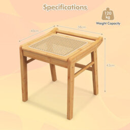 Costway Bamboo Vanity Stool Rattan Top Sitting Stool Footrest - thumbnail 2