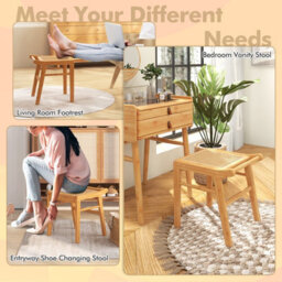 Costway Bamboo Vanity Stool Rattan Top Sitting Stool Footrest - thumbnail 6