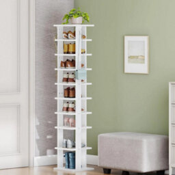 Shoe Rack Wooden Tall Shoe Rack Narrow Shoe Storage Organizer Shoe Shelf White - thumbnail 4