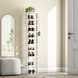 Shoe Rack Wooden Tall Shoe Rack Narrow Shoe Storage Organizer Shoe Shelf White - thumbnail 1