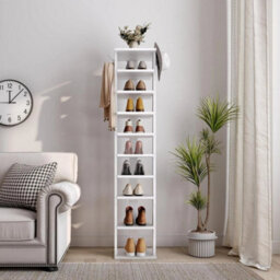 Shoe Rack Wooden Tall Shoe Rack Narrow Shoe Storage Organizer Shoe Shelf White - thumbnail 3