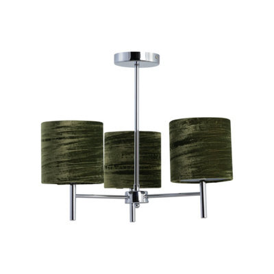 First Choice Lighting Brea - Chrome 3 Light Fitting With Green Crushed Velvet Shades - image 1