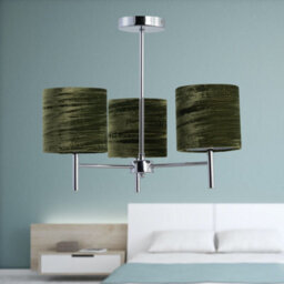 First Choice Lighting Brea - Chrome 3 Light Fitting With Green Crushed Velvet Shades - thumbnail 3