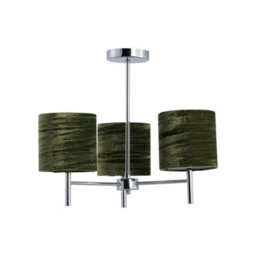 First Choice Lighting Brea - Chrome 3 Light Fitting With Green Crushed Velvet Shades