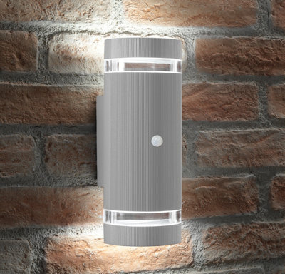 Auraglow Pir Motion Sensor Double Up & Down Wall Light - Florence - Light Grey - Cool White - image 1