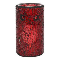 Red Glass Pillar Shaped Oil, Wax Melt Burner. Mirrored Crackle Effect. H14.5 Cm - thumbnail 3