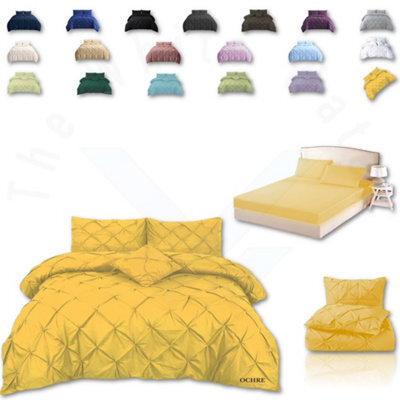 TheWhiteWater Limited Pintuck Duvet Cover Set + Matching Pillowcases With Bedsheet - 3In1 Hotel Style Bedding Set - Ochre Yellow - image 1