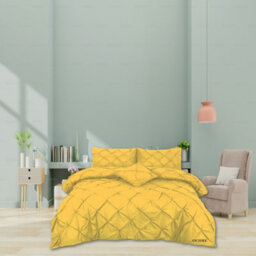 TheWhiteWater Limited Pintuck Duvet Cover Set + Matching Pillowcases With Bedsheet - 3In1 Hotel Style Bedding Set - Ochre Yellow - thumbnail 4