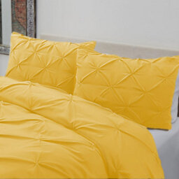 TheWhiteWater Limited Pintuck Duvet Cover Set + Matching Pillowcases With Bedsheet - 3In1 Hotel Style Bedding Set - Ochre Yellow - thumbnail 5