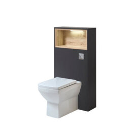 Homestylestore 600mm Black Grey Wc Unit Led Shelf Toilet Pan And Chrome Flush Button - thumbnail 1