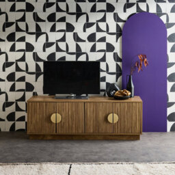 Sweeek. 140Cm Tv Unit Exotic Wooden Effect 4 Doors Celian Brown 140X40X48 Cm - thumbnail 3