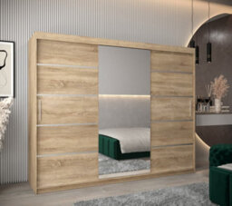 Arte Verona 02 Contemporary 3 Mirrored Sliding Door Wardrobe 9 Shelves 2 Rails Oak Sonoma Effect (H)2000mm (W)2500mm (D)620mm - thumbnail 2