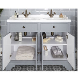 Homestylestore 1210mm Light Grey Bathroom Vanity Unit With Double Basin And Bronze Round Handles - thumbnail 3