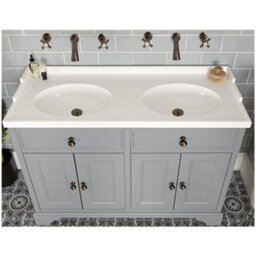 Homestylestore 1210mm Light Grey Bathroom Vanity Unit With Double Basin And Bronze Round Handles - thumbnail 2