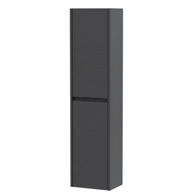 Balterley Square Wall Hung 2 Door Tall Bathroom Unit, 350mm - Woodgrain Graphite Grey - image 1