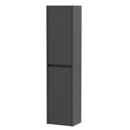 Balterley Square Wall Hung 2 Door Tall Bathroom Unit, 350mm - Woodgrain Graphite Grey - thumbnail 1