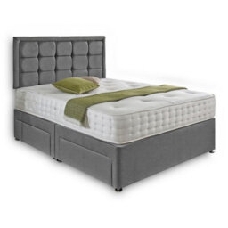 Dining Tables Dallas Matching Headboard Divan Set, 2 Drawer On Same Side With Sprung 1500 Comfort Mattress - Damask Fabric Grey - King - thumbnail 4