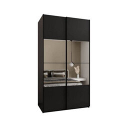 Arte Elegant Trosa Iv Black Sliding Door Wardrobe H2450mm W1400mm D640mm Mirrored Doors, Six Shelves, Hanging Rail, Steel Handles - thumbnail 1