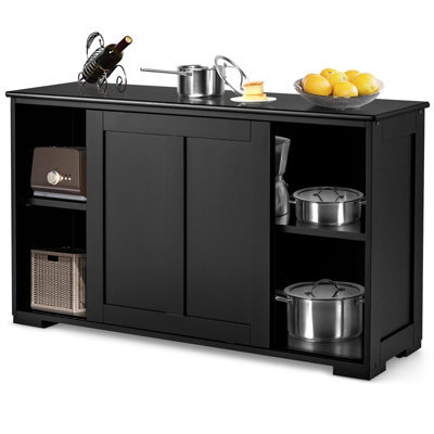 Costway Buffet Sideboard Cabinet Freestanding Server Table Kitchen Cupboard W/ Sliding Door-Black - image 1