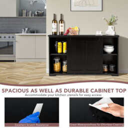 Costway Buffet Sideboard Cabinet Freestanding Server Table Kitchen Cupboard W/ Sliding Door-Black - thumbnail 7