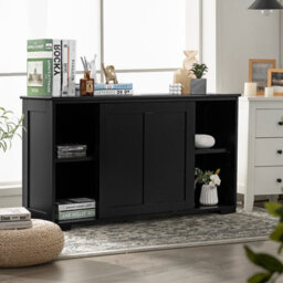 Costway Buffet Sideboard Cabinet Freestanding Server Table Kitchen Cupboard W/ Sliding Door-Black - thumbnail 3