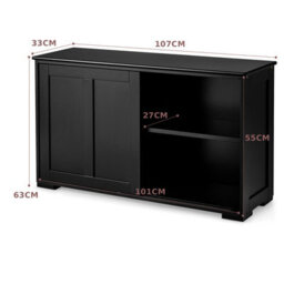 Costway Buffet Sideboard Cabinet Freestanding Server Table Kitchen Cupboard W/ Sliding Door-Black - thumbnail 2