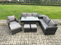 Fimous 10 Seater Outdoor Rattan Garden Furniture Set Dining Table And Chairs Set With 3 Seater Sofa 3Pc Footstools Side Table - thumbnail 1