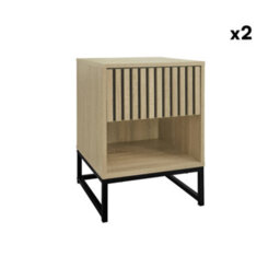 Sweeek - Pair Of Contemporary Bedside Tables With Wood Decor, Lisbonne, Natural, 40X40X55 Cm - thumbnail 8