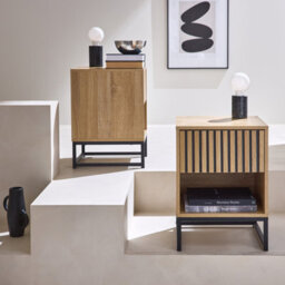 Sweeek. Set Of 2 Contemporary-Style Bedside Tables With 1 Grooved Wood-Effect Drawer - thumbnail 6