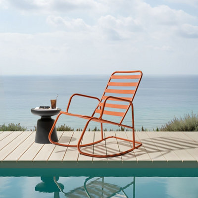 Beliani Orange Aluminium Slatted Rocking Chair - Lightweight Weatherproof Patio Armchair - image 1