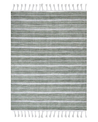 Wyld And Coco Green Area Rug 140 X 200 Cm Handwoven Recycled Stripe - Flat Woven Synthetic. - image 1