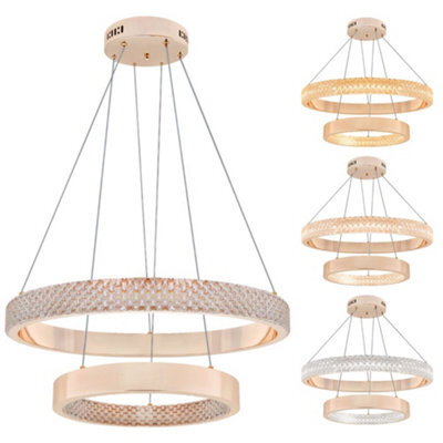 Long Life Lamps Company Modern 40W Led 2 Ring Ceiling Pendant Light Gold Round Chandelier 3 Cct K404 - image 1