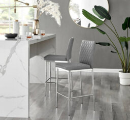 Furniturebox Milan Grey Diamond-Stiched Faux Leather Silver Leg Padded Bar Stools (Set Of 2) - thumbnail 2
