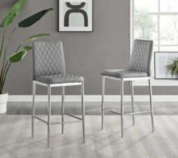 Furniturebox Milan Grey Diamond-Stiched Faux Leather Silver Leg Padded Bar Stools (Set Of 2) - thumbnail 1