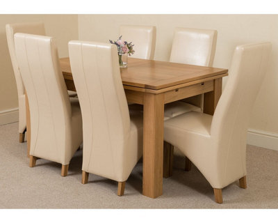 That's Furniture Richmond 140Cm - 220Cm Oak Extending Dining Table And 6 Chairs Dining Set With Lola Ivory Leather Chairs - image 1