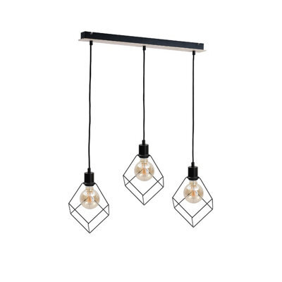 Luminosa Lighting Luminosa Ruben Bar Pendant Ceiling Light Wood, 65Cm, 3X E27