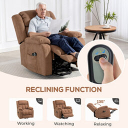 Homcom Power Lift Recliner, Lift Chair With Vibration Massage, Brown - thumbnail 6